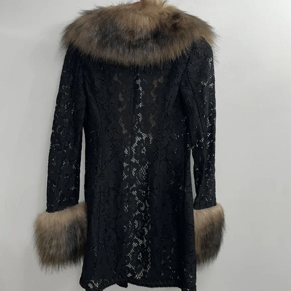 Alessandra Rich lace faux-fur detail coat NWT - Picture 14 of 14